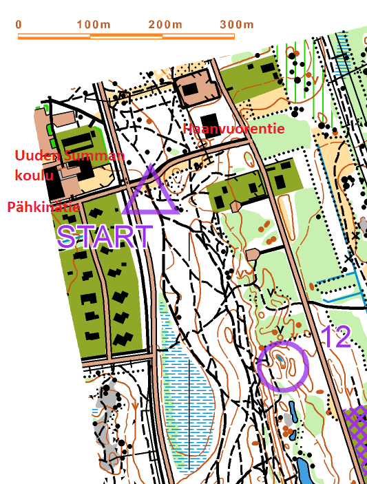 Uuden-Summan lähtö Pähkinätien ja Tenkkiilintien risteyksessä.