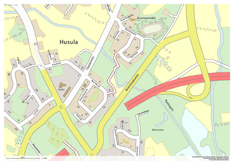 Husulan alueen kartta.
