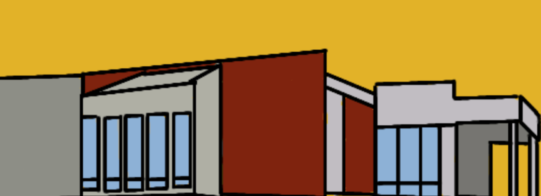 Piirroskuva liikuntahallista.