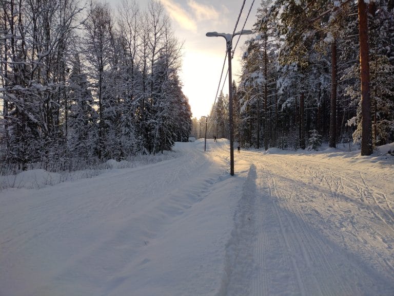 Latu ja hiihtäjiä.