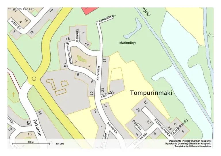 Kartta Tompurinmäen alueelta.