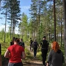 Kävelijät metsäpolulla.