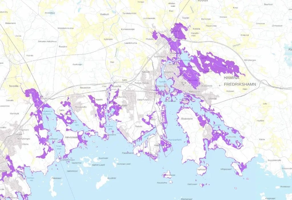 Haminan alueen tulvakartta.
