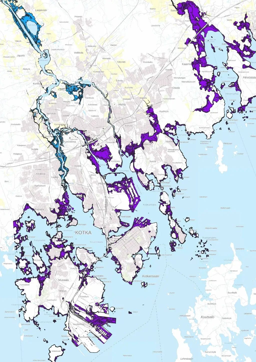 Kotkan alueen meritulva kartta.