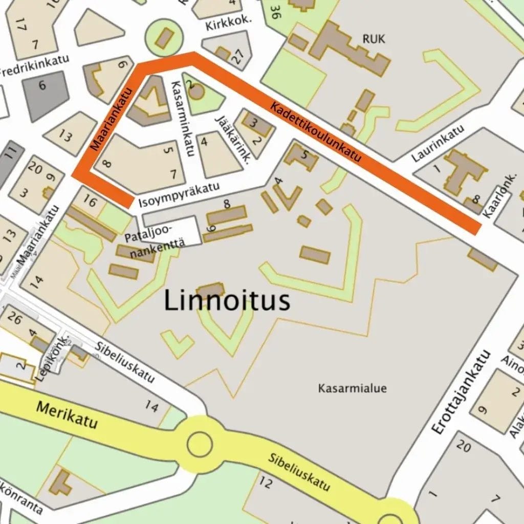 Kartta ajoneuvoliikenteen poikkeuksista.